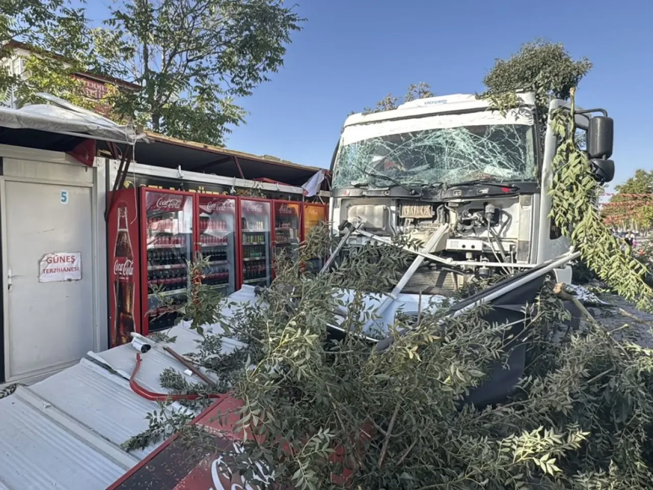 Malatya'da freni arızalanan kamyon konteyner iş yerlerine çarptı: 1 yaralı
