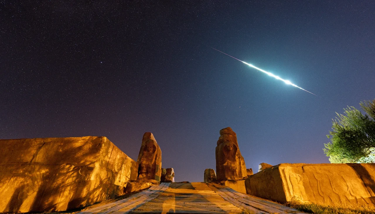 Alacahöyük’te meteor şovu: Tarihi sfenksler renkli ışıklarla aydınlandı
