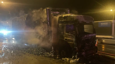 Anadolu Otoyolu'nda kömür yüklü tır alev aldı