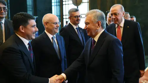 Erdoğan, Özbekistan Cumhurbaşkanı Mirziyoyev ile Görüştü