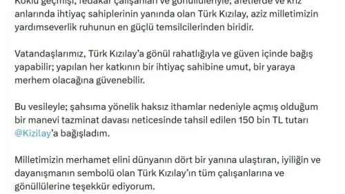 Tazminat davasını kazandı, parayı ihtiyaç sahiplerine gönderdi