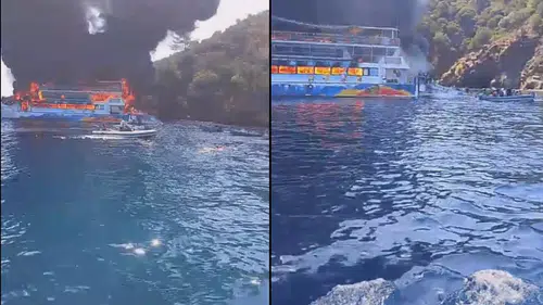 Muğla açıklarında tekne yangını: 115 kişi denize atladı