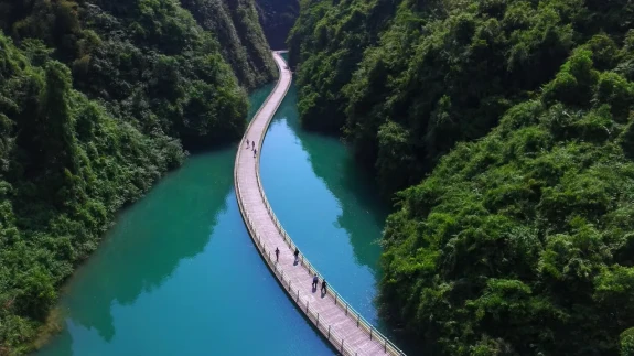 Çin'deki yüzen köprü görenleri şaşırtıyor